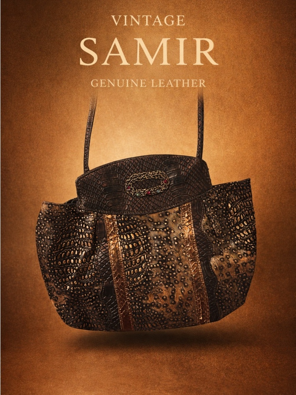 Vintage Samir Genuine Leather Snakeskin Embossed Shoulder Bag USA